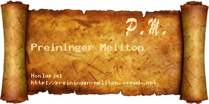 Preininger Meliton névjegykártya